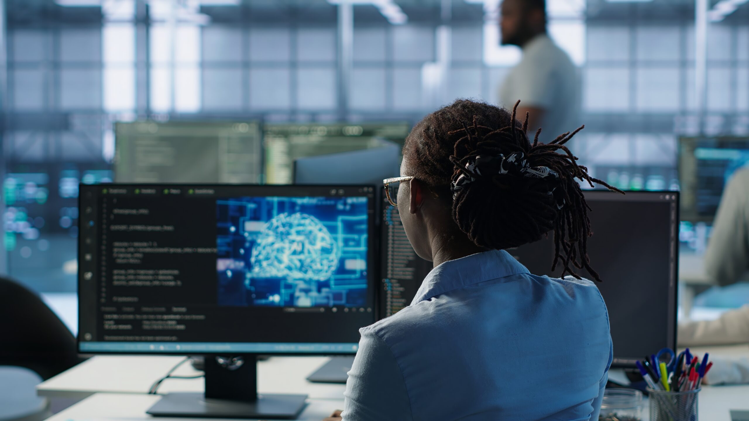 Technician inspecting connected infrastructure